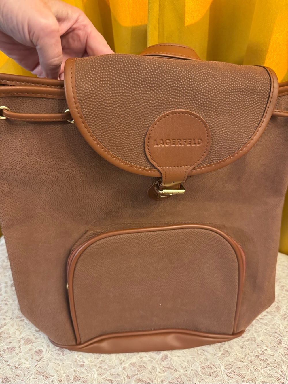 ⭐️ Lagerfeld vintage Brown Leather-Trim Backpack⭐️